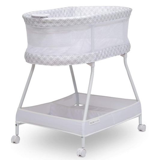 Sweet Dreams Bassinet with Airflow Mesh Bedside Portable Crib with Vibration Lights and Music, Grey Infinity - Design By Technique