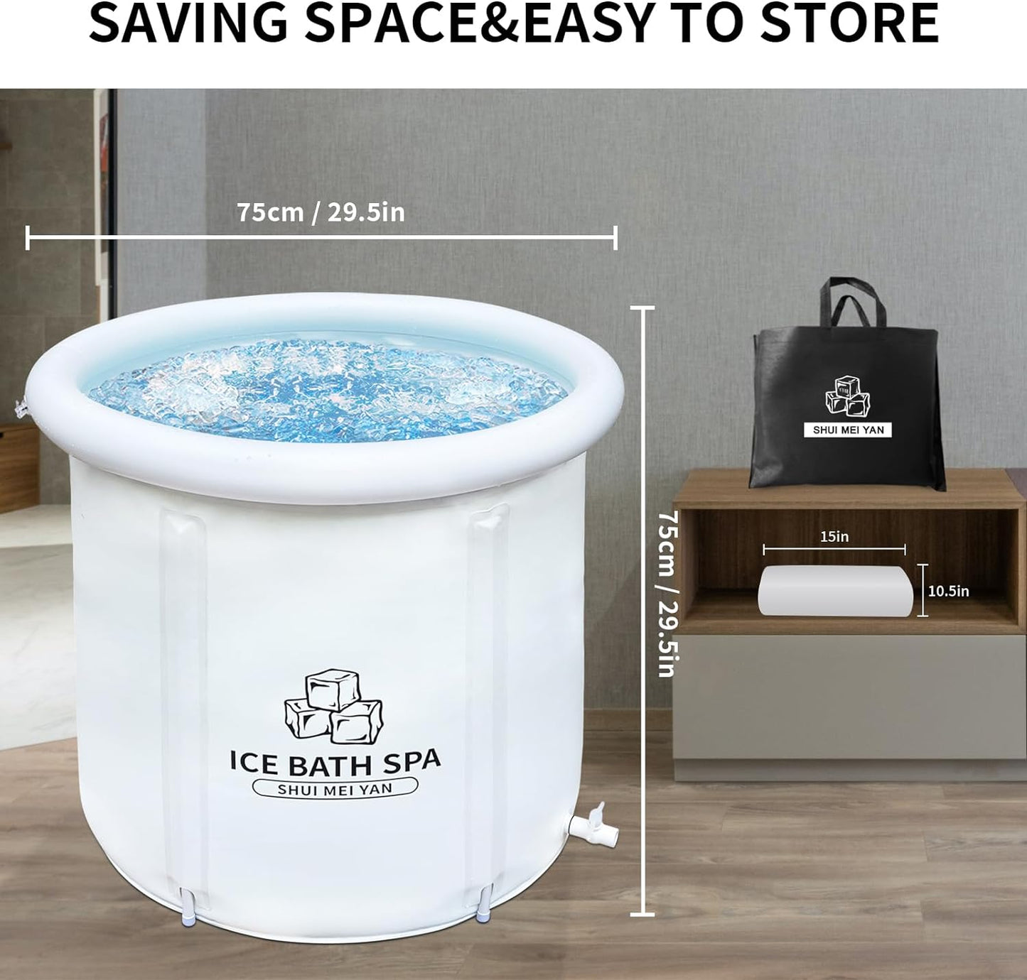 Large Ice Bath Tub Outdoor with Cover Portable Bathtub Athletes Cold Water Therapy Tub for Recovery Cold Plunge Tub Ice Barrel Ice Bath Tub (8219 White with Cover-29.5"Φ X 29.5"H)