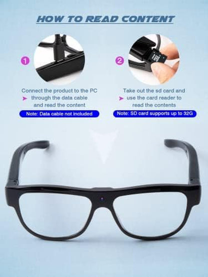 Smart Video Camera Glasses: 1080P HD Outdoor Sports Camera Video Glasses with 32G Card, Mini Wearable Portable Video Recording Eye Glasses for Cycling, Hiking, Fishing, Climbing and Traveling