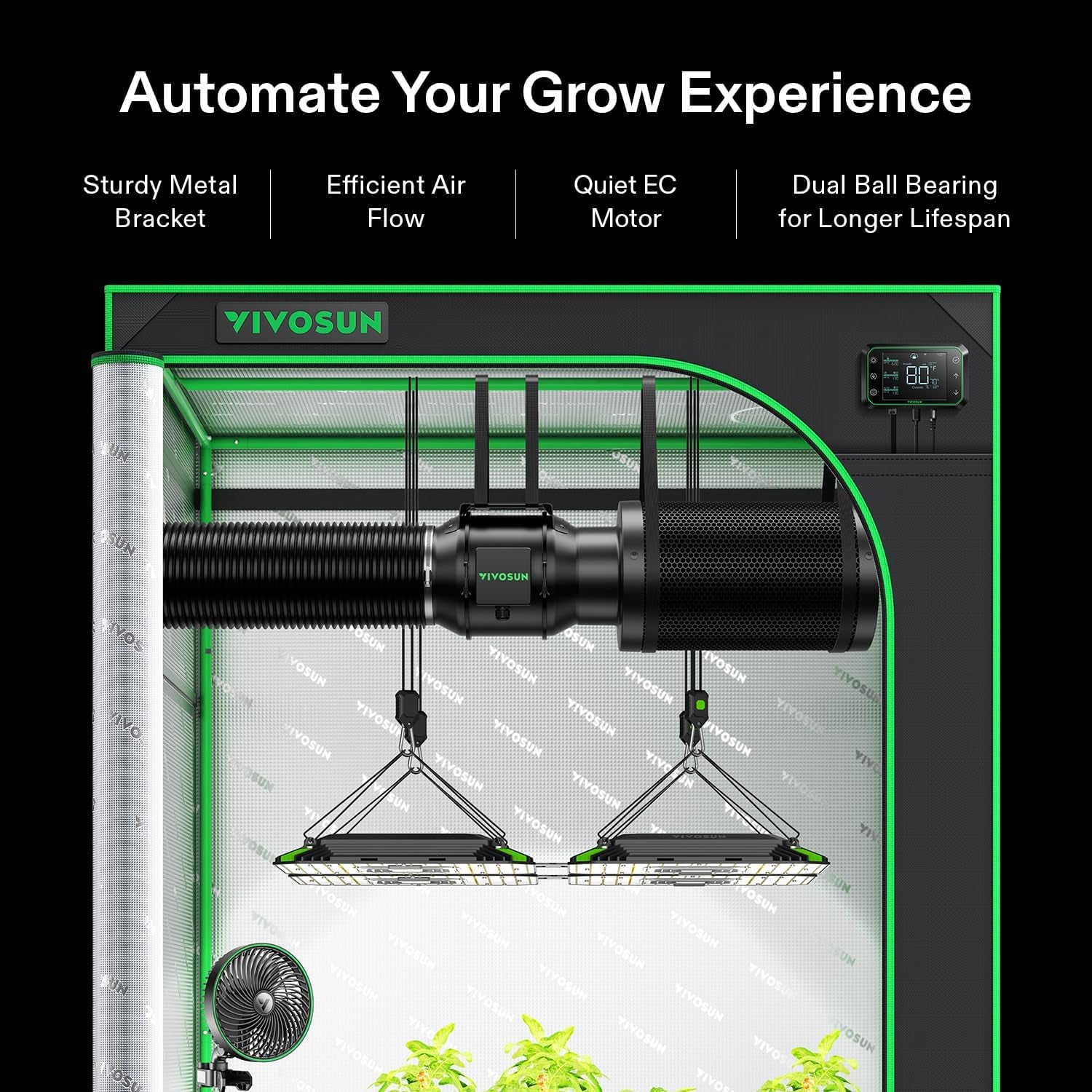 Smart Air Filtration PRO G6 Kit 6", Aerozesh G6 Inline Duct Fan W/Growhub E42A Temp. Humidity Wifi-Controller, Carbon Filter & Ducting, Cooling & Ventilation System for Grow Tent, Hydroponics