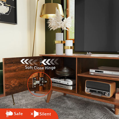 TV Stand for 55 60 Inch TV, Mid Century Modern TV Console, Entertainment Center with Storage for Living Room, Retro Brown