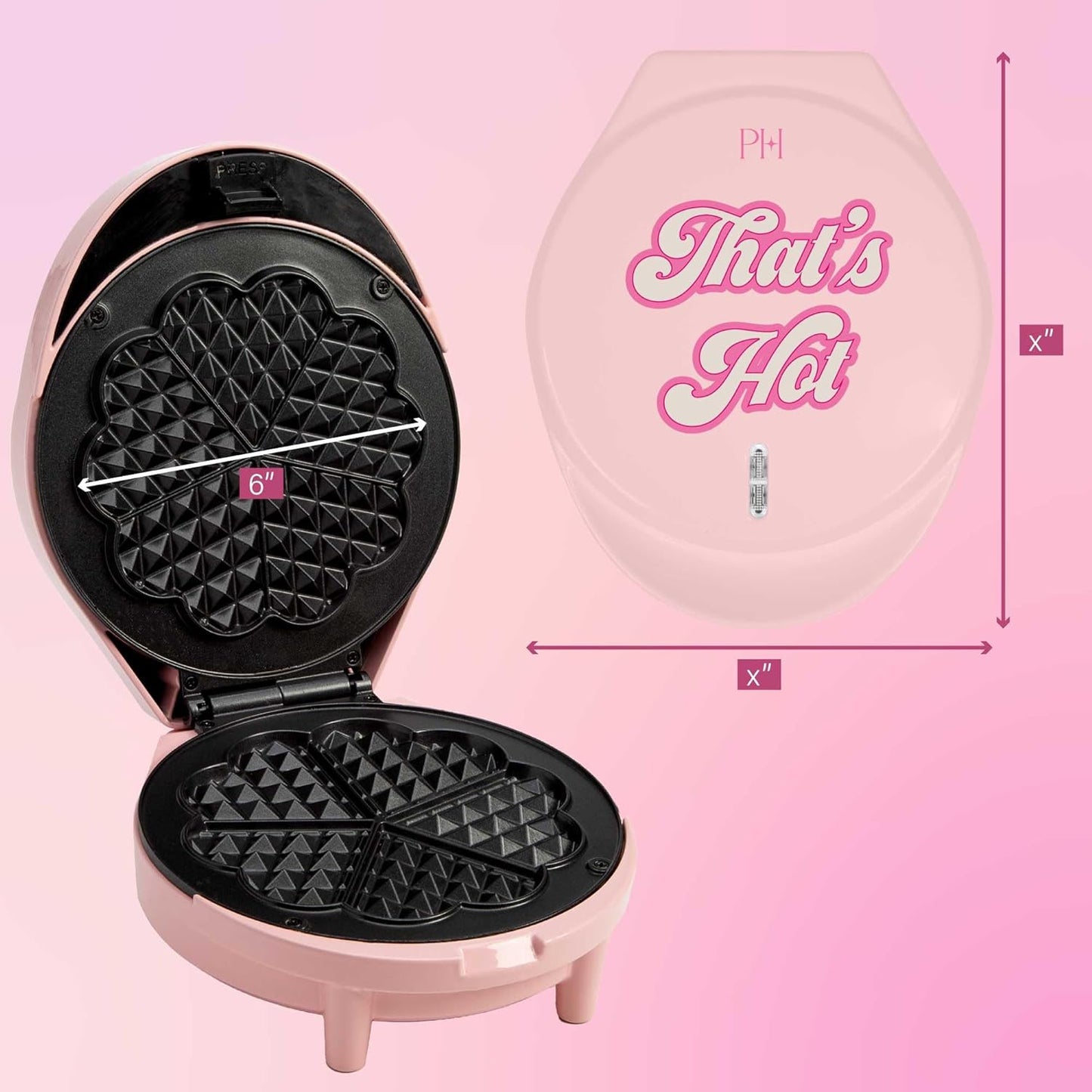 Heart Waffle Maker, Makes 5 Mini Heart Shaped Waffles or 1 Individual Waffle, Easy to Clean 6" Nonstick Plates, Made without PFAS or PFOA, Electric Waffle Iron, Pink