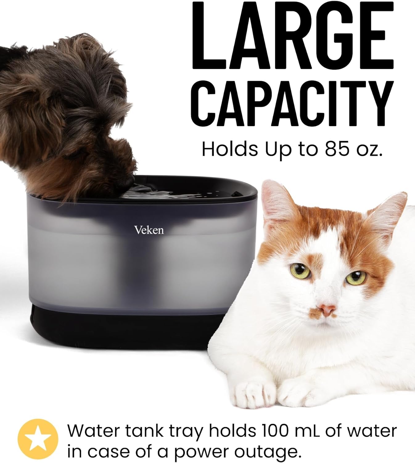 Cat Water Fountain, 84Oz/2.5L Automatic Pet Water Fountain Dog Water Dispenser with a Detachable Water Tank, Easy Cleaning for Cats, Dogs (Black)