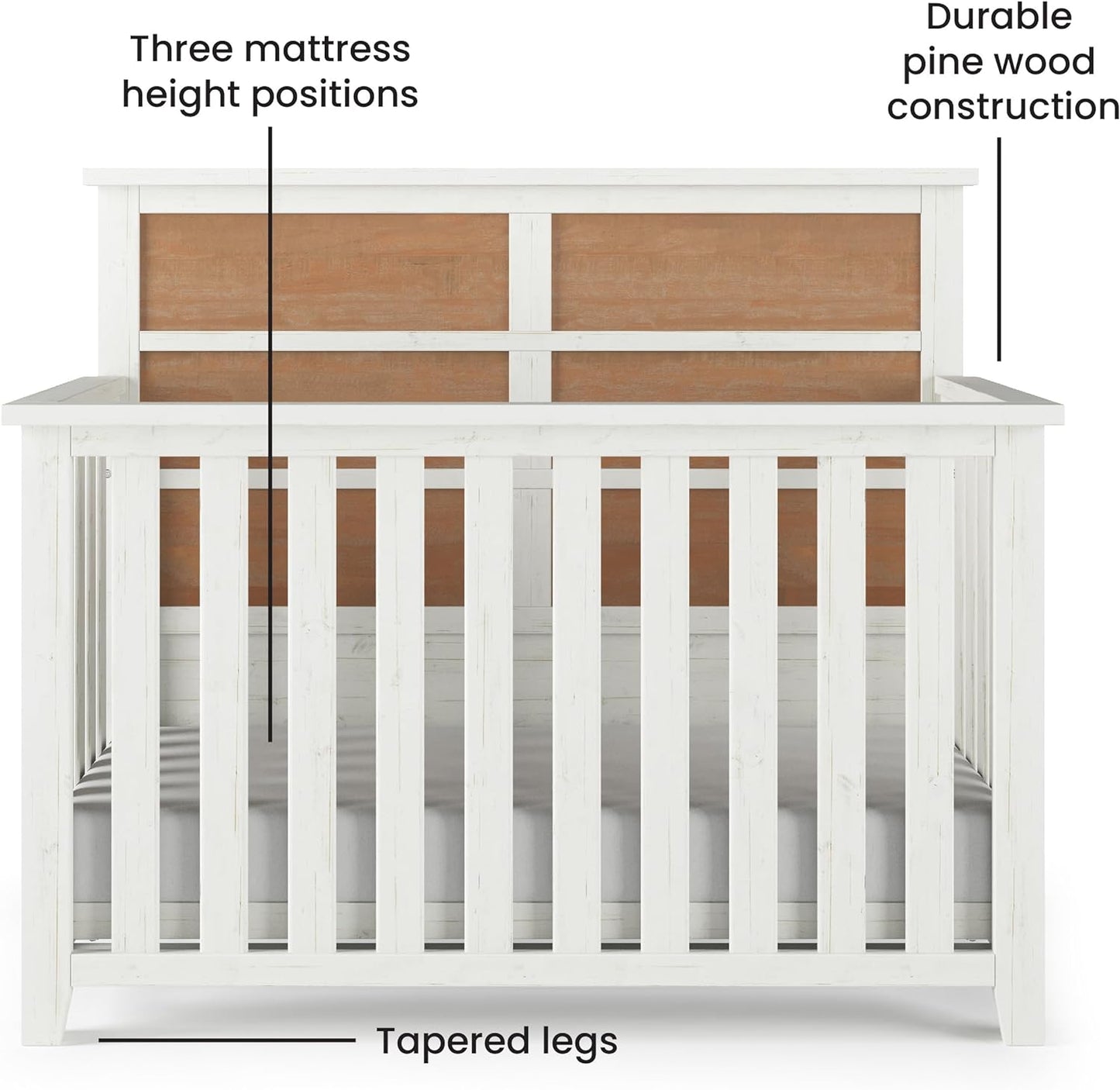 Ocean Grove Crib and Dresser Nursery Set, 2-Piece, Includes 4-In-1 Convertible Crib and 6-Drawer Dresser, Grows with Your Baby (White/Brown)
