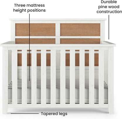 Ocean Grove Crib and Dresser Nursery Set, 2-Piece, Includes 4-In-1 Convertible Crib and 6-Drawer Dresser, Grows with Your Baby (White/Brown)