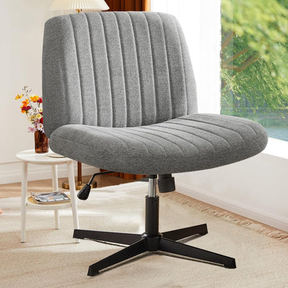 Criss Cross Chair,Armless Legged Office Desk Chair No Wheels,Fabric Padded Wide Seat Modern Swivel Height Adjustable Mid Back Computer Task Vanity Chair for Home Office,Grey