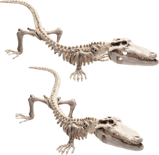 Crocodile Skeleton Halloween Decoration (2 Pack) 20" Long- Weather Resistant for Indoor Outdoor Use- Animal Decor for School Projects, Classrooms, Science Fairs- Fun & Educational Fall Party Prop