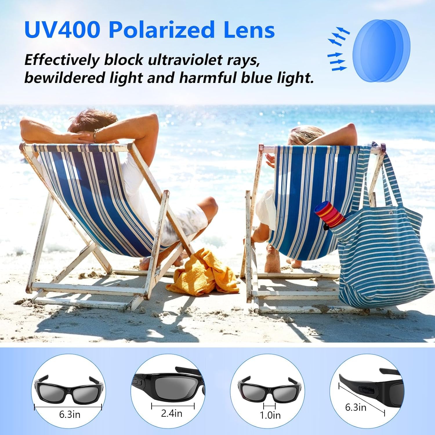 Camera Glasses Video Camera, HD1080P Smart Glasses with Earphone UV400 Polarized Sunglasses, Bluetooth 5.0 Spy Glasses USB Webcam for Traveling & Outdoor Sports