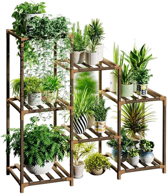 Plant Stand Outdoor Black Plant Shelf Indoor Tiered Plant Table for Multiple Plants 3 Tiers 7 Potted Ladder Plant Holder Table Plant Pot Stand for Window Garden Balcony Living Room - Design By Technique