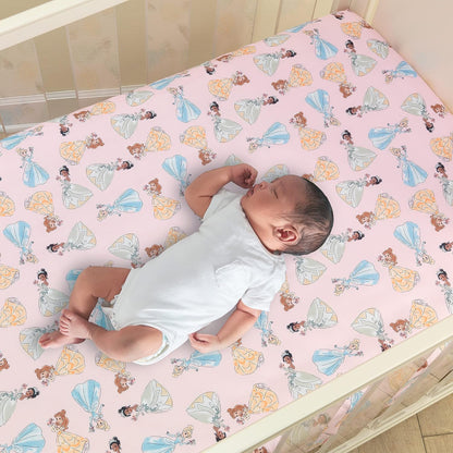 (LAMCR) Disney Princesses Nursery Baby Crib Bedding Set, Pink, 3 Count