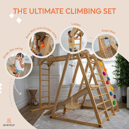 Chestnut 8-In-1 Indoor Foldable Playset for Kids - with Slide, Climbing Wall, Monkey Bars, Swing