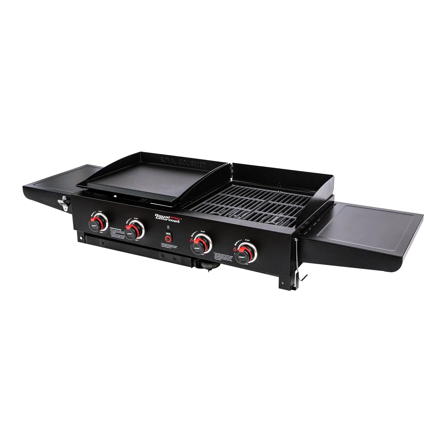 4-Burner GD402 Portable Flat Top Gas Grill and Griddle Combo with Folding Legs, 48,000 BTU, Black