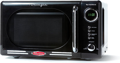 Retro Compact Countertop Microwave Oven - 0.7 Cu. Ft. - 700-Watts with LED Digital Display - Child Lock - Easy Clean Interior - Black