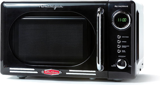 Retro Compact Countertop Microwave Oven - 0.7 Cu. Ft. - 700-Watts with LED Digital Display - Child Lock - Easy Clean Interior - Black