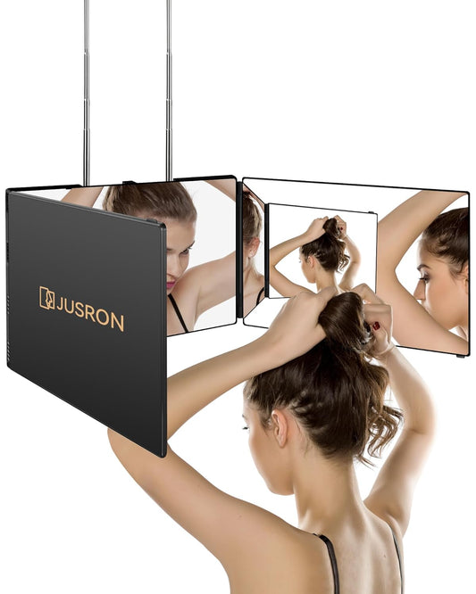3 Way Mirror for Self Hair Cutting 360 Viewing Angle Self Hair Cutting Mirror, Clear Anti-Fog HD Glass (Black without LED, without Accessories)