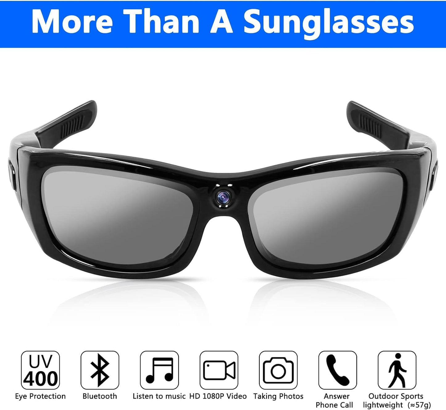 Camera Sunglasses Full HD 1080P Bluetooth Sunglasses Sport Action Glasses Camera Video Camera Glasses with Headset and UV Protection Polarized Lens for Outdoor and Travel