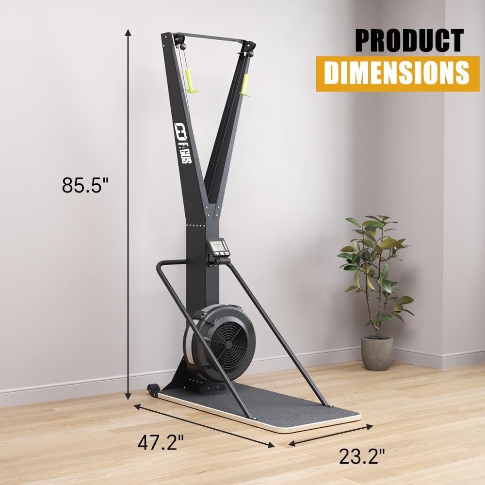 Ski Exercise Machine, Ski Equipment Indoor Aerobic Wind Resistance Machine, Indoor Strength Training Home Gym Equipment with Wood Step，Cardio Training Ski Machine