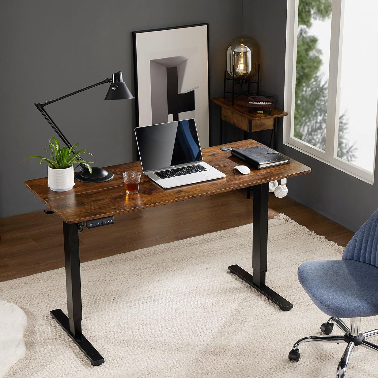 Electric Adjustable Height Standing Desk - 40 X 24 Inch Sit to Stand up Desk with Splice Board, Rising Home Office Computer Table with 2 Hook and Wire Hole for Work