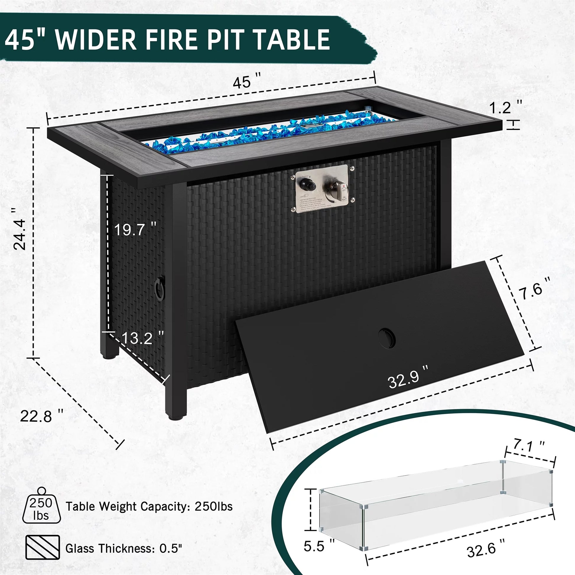 45" Propane Fire Pit Table 50,000 BTU Steel Gas Fire Pit with Removable Lid & Waterproof Cover and Tables - Design By Technique