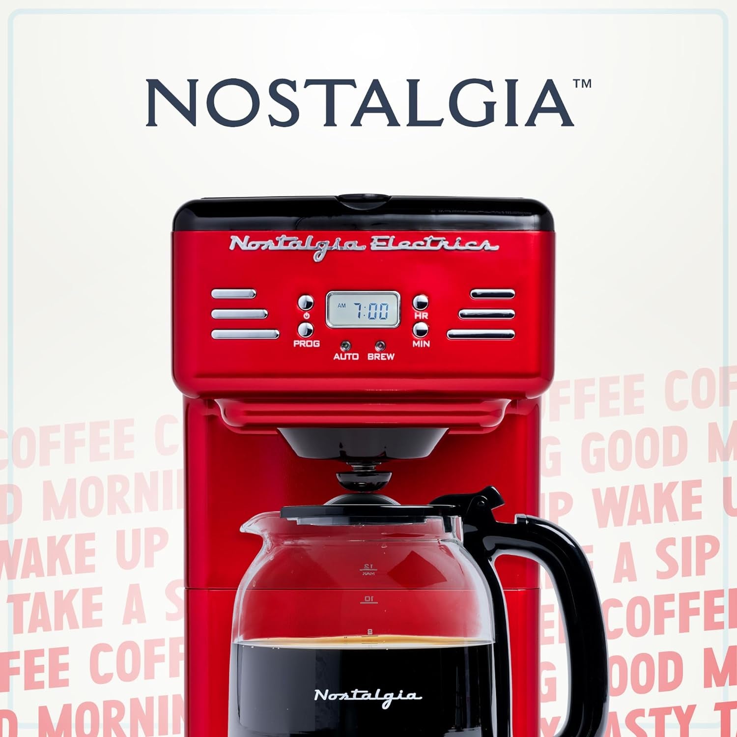 Retro 12-Cup Programmable Coffee Maker with LED Display, Automatic Shut-Off & Keep Warm, Pause-And-Serve Function, Red