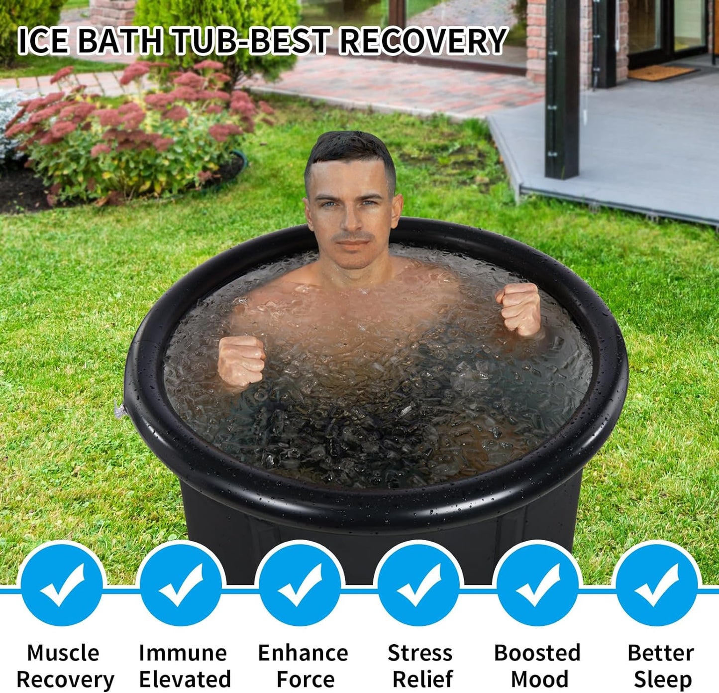 Large Ice Bath Tub Outdoor with Cover Portable Bathtub Athletes Cold Water Therapy Tub for Recovery Cold Plunge Tub Ice Barrel Ice Bath Tub (8217 Black with Cover-29.5"Φ X 29.5"H)