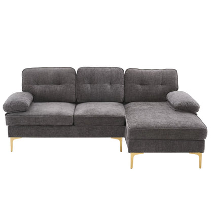 L Shaped Sectional Sofa, 83" Chenille Fabric Upholstered Tufted Couch, 3 Seats Wide Chaise Lounge for Living Room Gray - Design By Technique