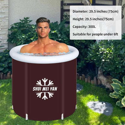 Large Ice Bath Tub Outdoor with Cover Portable Bathtub Athletes Cold Water Therapy Tub for Recovery Cold Plunge Tub Ice Barrel Ice Bath Tub (8226 Reddish Brown with Cover-29.5"Φ X 29.5"H)