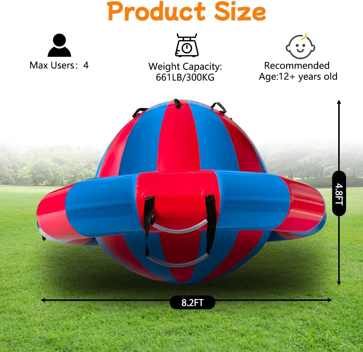 8.2FT Inflatable Dome Rocker Bouncer, Giant Roll and Play Seesaw Rocker with 8 Handles, Max Weig 660Lbs, Blow up Outdoor Toys with Electric Pump, Inflatable Bouncer Holds up to 4 Person