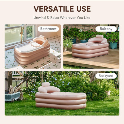 Inflatable Bathtub with Electric Air Pump and Bath Pillow Headrest, Portable Blow up Bath Tub for Adults, Outdoor & Indoor Freestanding Foldable Spa Tub with Cover Drainage Cup Holder,Brown