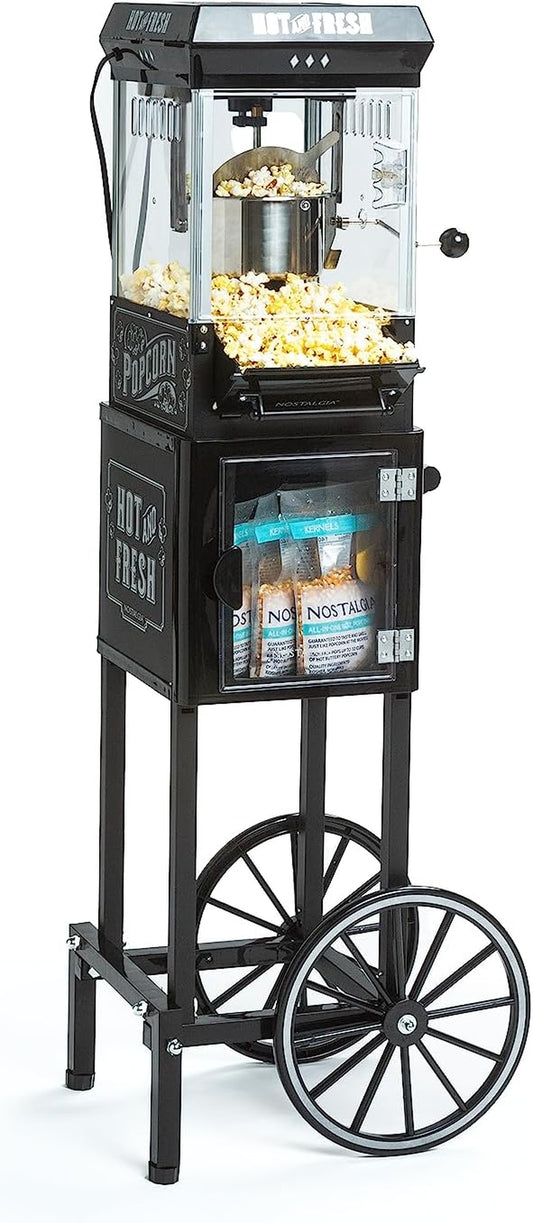 Popcorn Maker Machine - Professional Cart with 2.5 Oz Kettle Makes up to 10 Cups - Vintage Popcorn Machine Movie Theater Style - Black