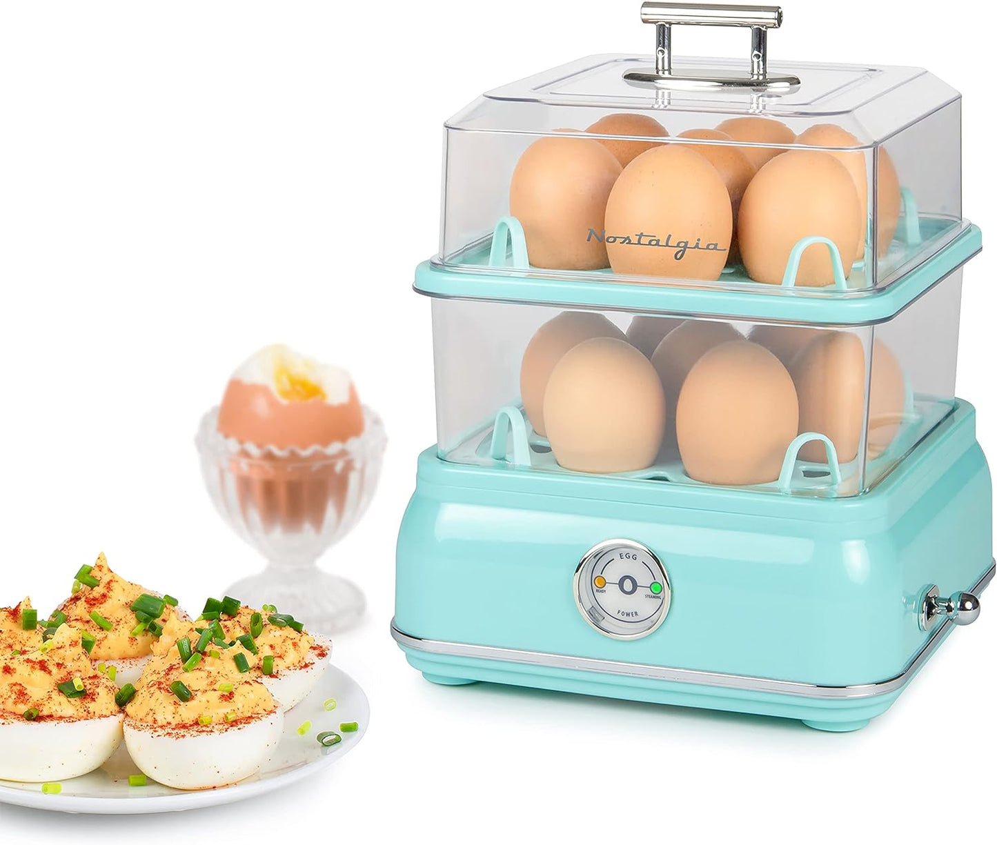 CLEC14AQ Retro Premium 14 Capacity Electric Large Hard-Boiled Egg Cooker, Poached, Scrambled, Omelets, Whites, Sandwiches, for Keto & Low-Carb Diets, Aqua