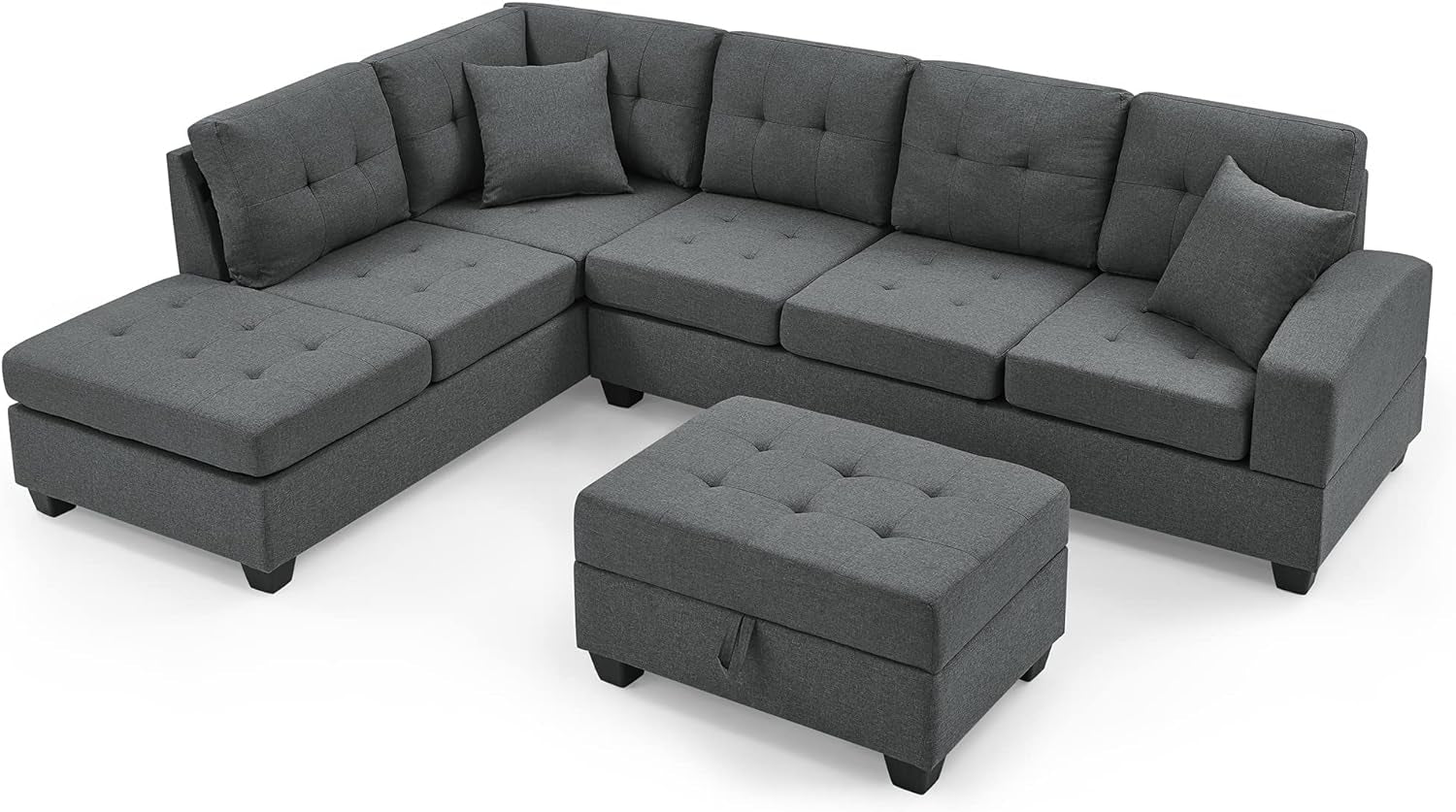 Sectional, L Shape Modular Storage Ottoman & Chaise, Comfy Oversized Corner Sofa Cup Holder,Fabric Living Room Furniture Couch Sets, Gray Linen