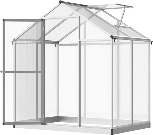 4' L X 6' W Walk-In Polycarbonate Greenhouse with Roof Vent for Ventilation & Rain Gutter, Hobby Greenhouse for Winter - Design By Technique