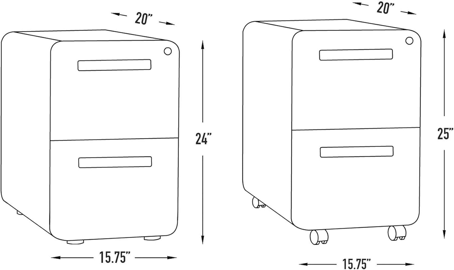 Stockpile 2 Drawer Mobile File Cabinet with Lock - under Desk Metal Filing Cabinet, Legal/Letter File Folders, Wheels and Stationary Feet, Pre-Assembled, White/Wood - Design By Technique