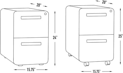 Stockpile 2 Drawer Mobile File Cabinet with Lock - under Desk Metal Filing Cabinet, Legal/Letter File Folders, Wheels and Stationary Feet, Pre-Assembled, White/Wood - Design By Technique