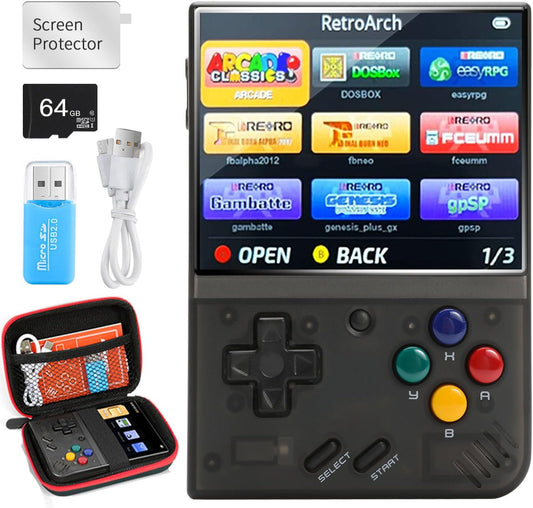 Miyoo Mini Plus,Retro Game Console with 64G TF Card,Support 10000+Games,3.5-Inch Portable Open Source Game Console Emulator with Storage Case.(Black)