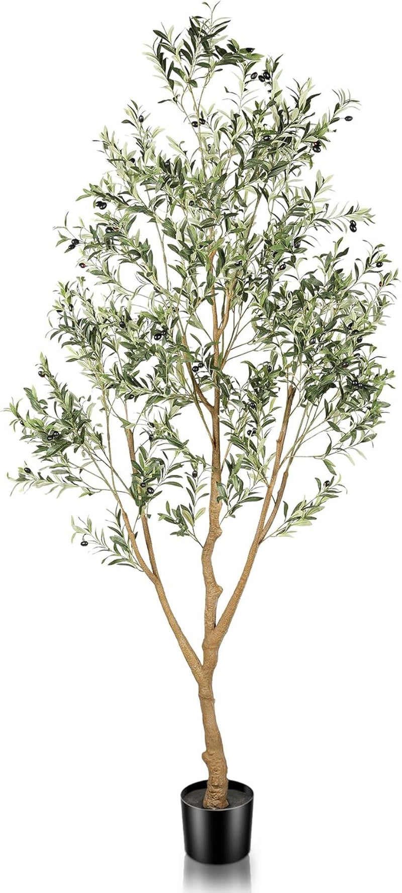 Faux Olive Tree 8Ft (96") - 8Ft Tall Fake Olive Silk Tree for Modern Home Office Decor - Artificial Olive Tree Indoor with Natural Wood Trunk and Lifelike Fruits