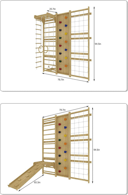 Walnut 9-In-1 Swedish Ladder Wall Gym Set