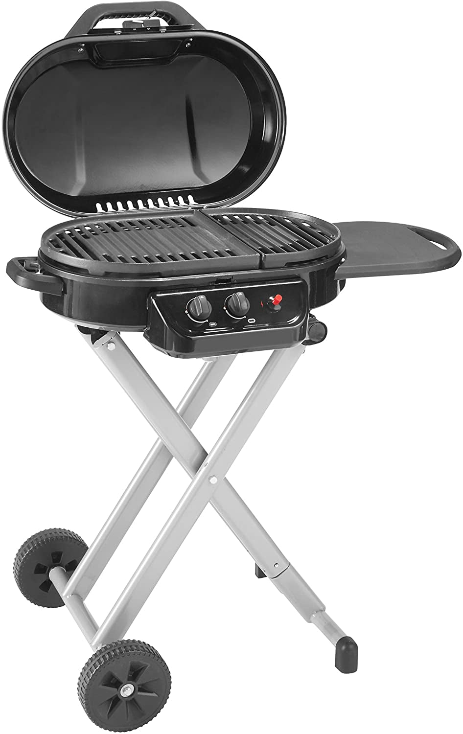 Roadtrip 225 Portable Stand-Up Propane Grill, Gas Grill with Push-Button Starter, Folding Legs & Wheels, Side Table, & 11,000 Btus of Power for Camping, Tailgating, Grilling & More