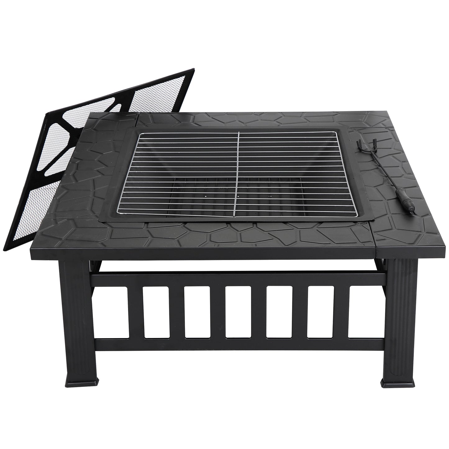 32" Outdoor Fire Pit Square Metal Firepit Patio Garden Stove Wood Burning - Design By Technique