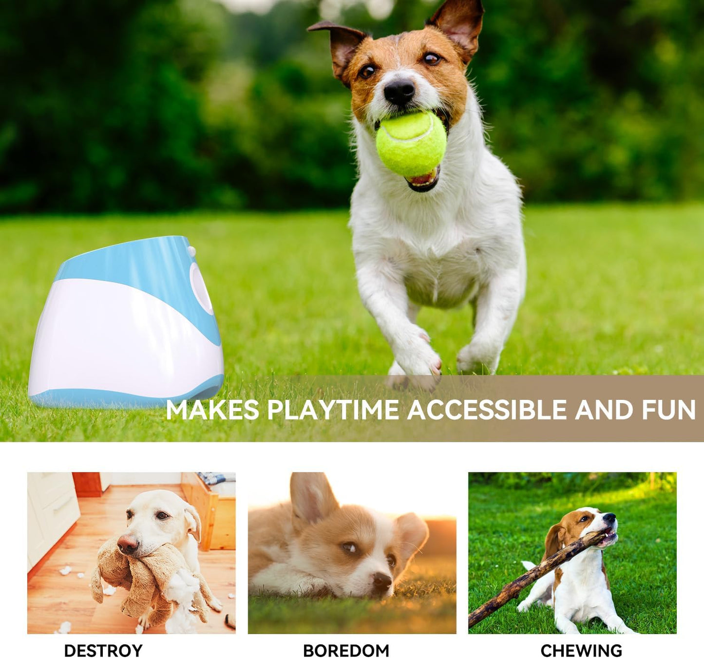 Automatic Dog Ball Thrower Launcher with 12 PCS Tennis Balls,Thrower Distance 10-30Ft, Interactive Dog Fetch Machine Toy for Small Dogs (Blue Dog Ball Launcher)