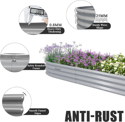 1 Pack 12X2X1Ft Galvanized Raised Garden Bed Kit Oval Metal Ground Planter Box Outdoor Bottomless Planter Raised Beds for Vegetables Flowers Herbs Fruits, Gray