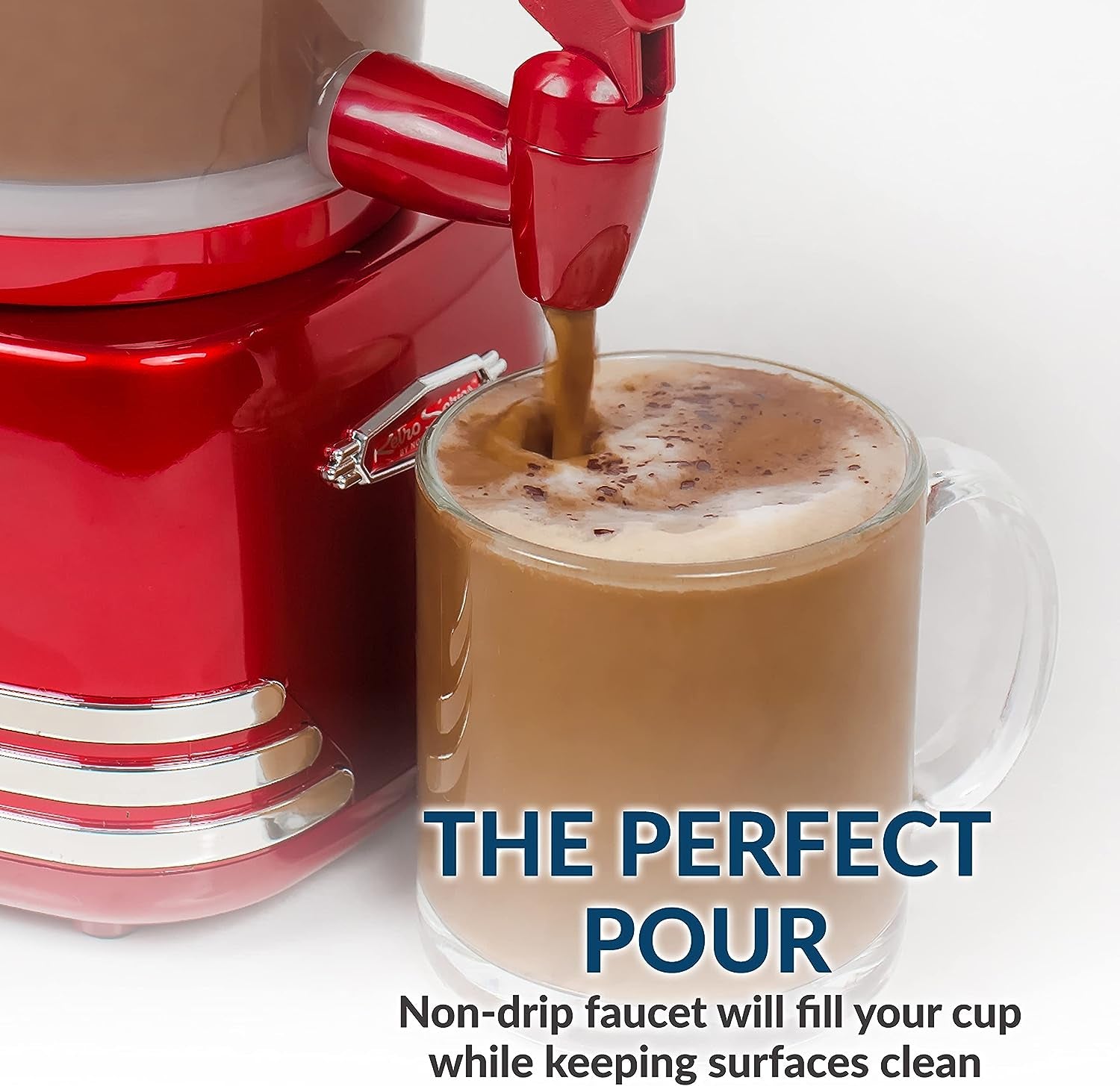 Retro Frother and Hot Chocolate Maker and Dispenser, 32 Oz, for Coffees, Lattes, Cappuccinos, Red