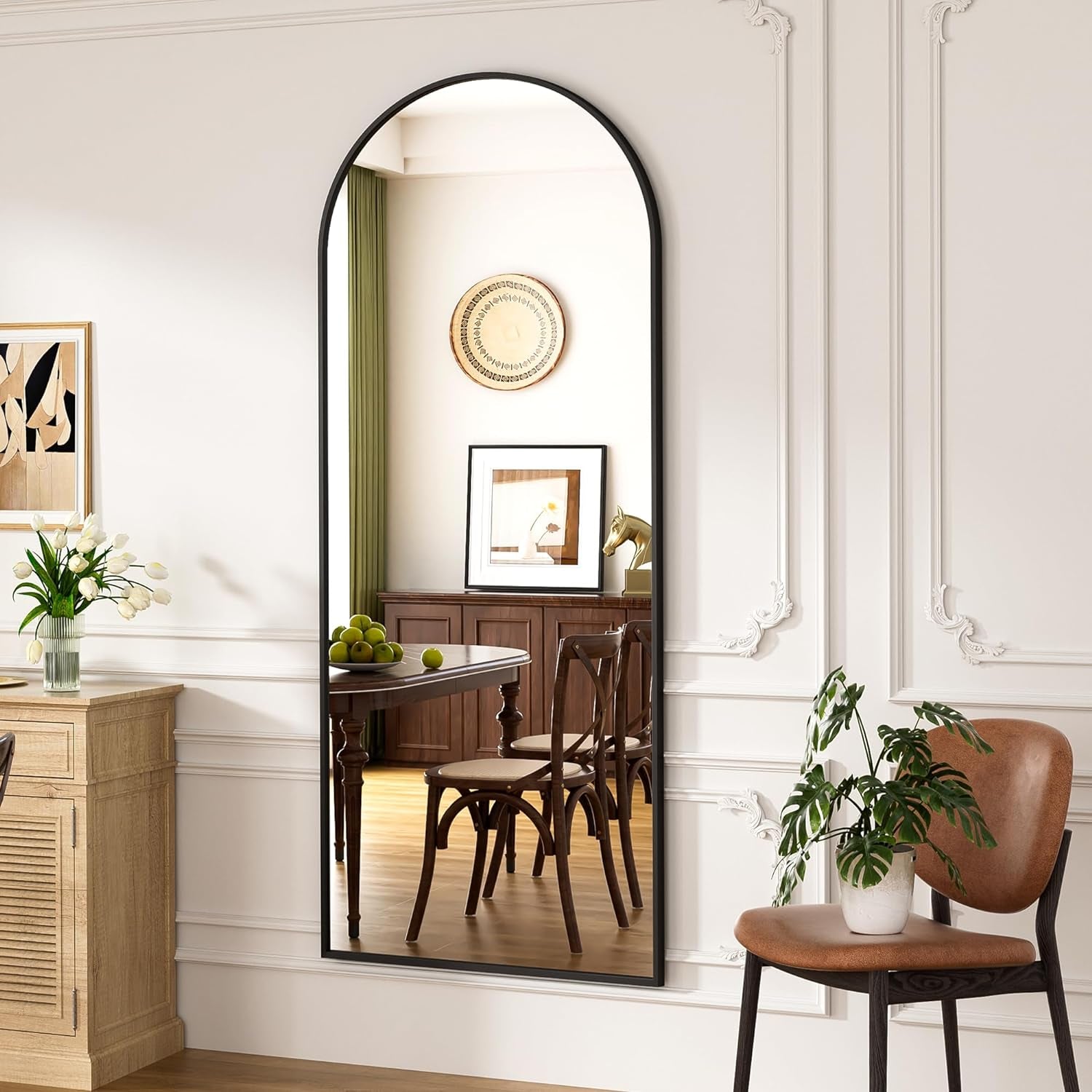Full Length Mirror, 71"X30" Arched Floor Length Mirror, Oversized Standing Mirror, Hanging or Leaning against Wall Mounted Mirror, Large Full Body Mirror with Aluminum Frame for Bedroom (Black) - Design By Technique