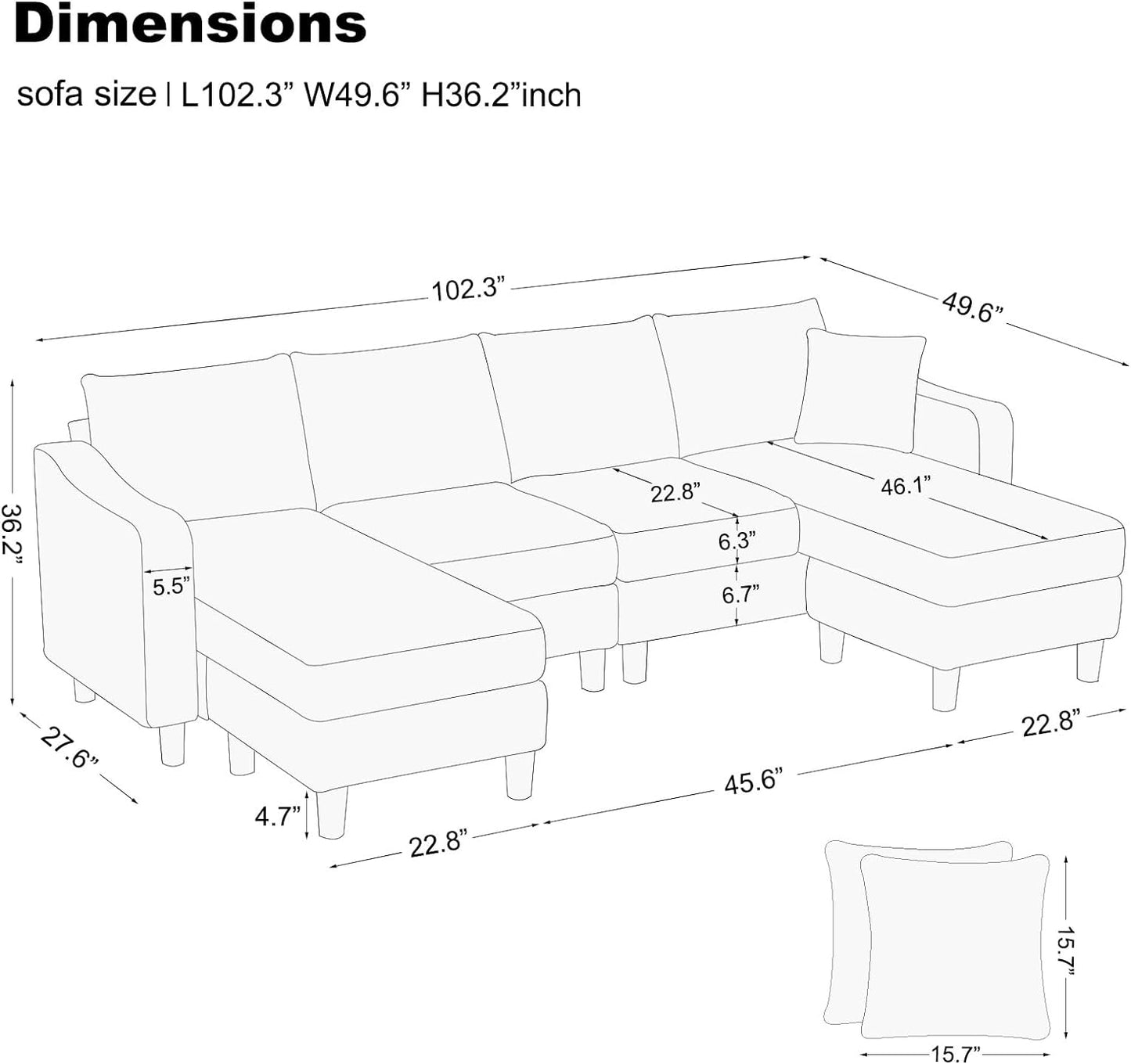 U Shaped Sectional Sofa Velvet Convertible Sofa with Reversible Chaises Sectional Couches with Ottomans for Living Room (Grey)…