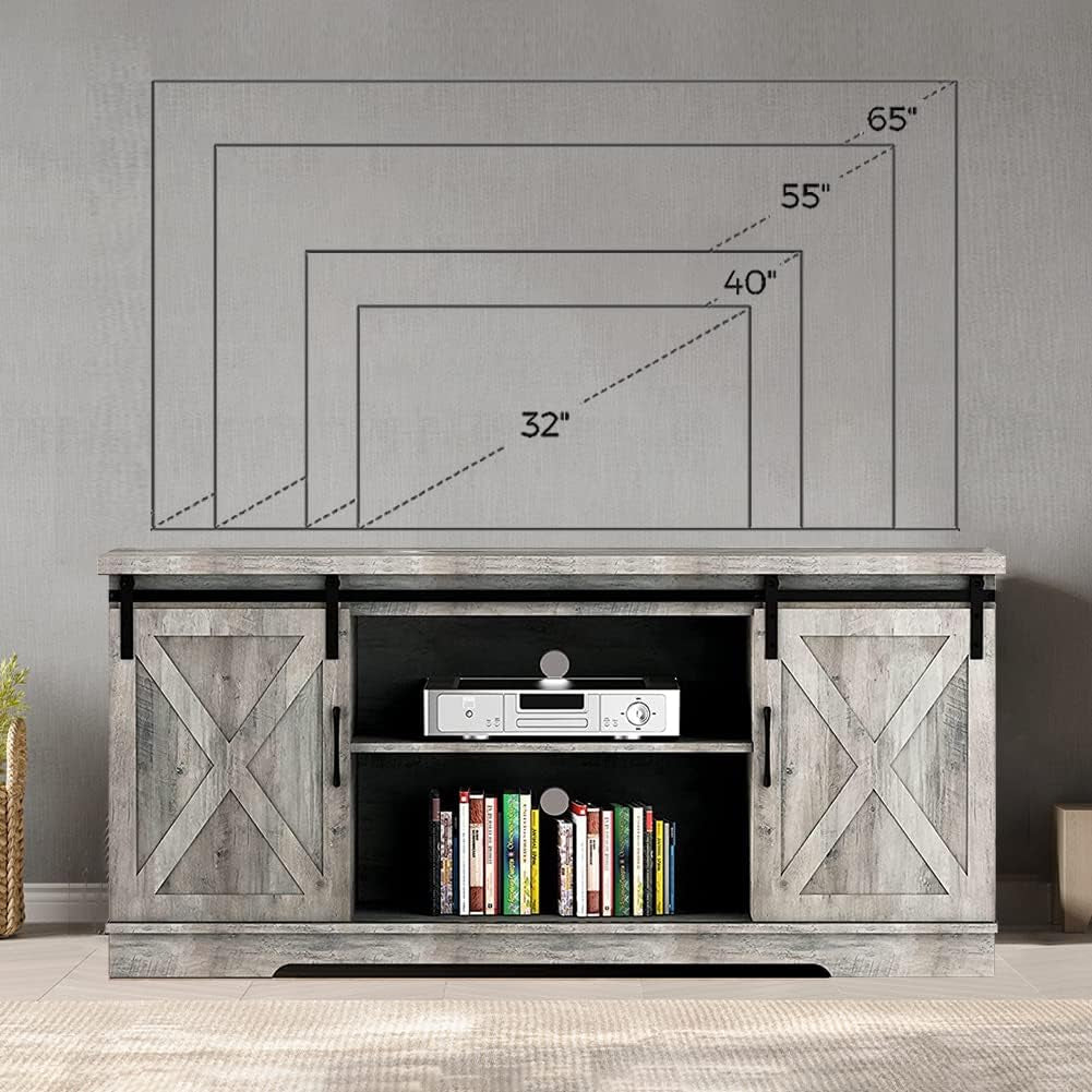 TV Stand Farmhouse Entertainment Center for 65 Inch TV Media Console Cabinet, Gray Barn Doors TV Stand with Storage and Shelves, Modern TV Console Table Furniture (Gray)