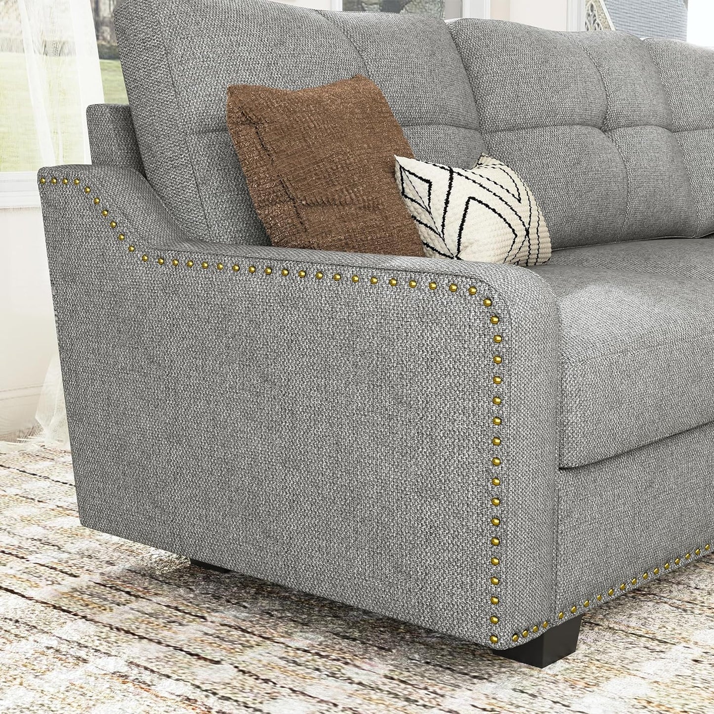 Convertible Sectional Sofa L Shaped Couch for Small Apartment Reversible Sectional Couch for Living Room,Light Grey