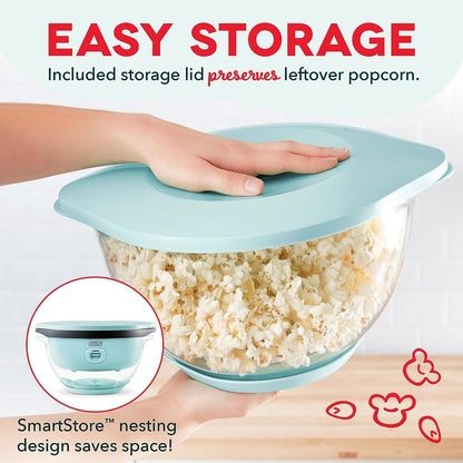 Smartstore™ Deluxe Stirring Popcorn Maker, Hot Oil Electric Popcorn Machine with Large Lid for Serving Bowl and Convenient Storage, 24 Cups – Aqua