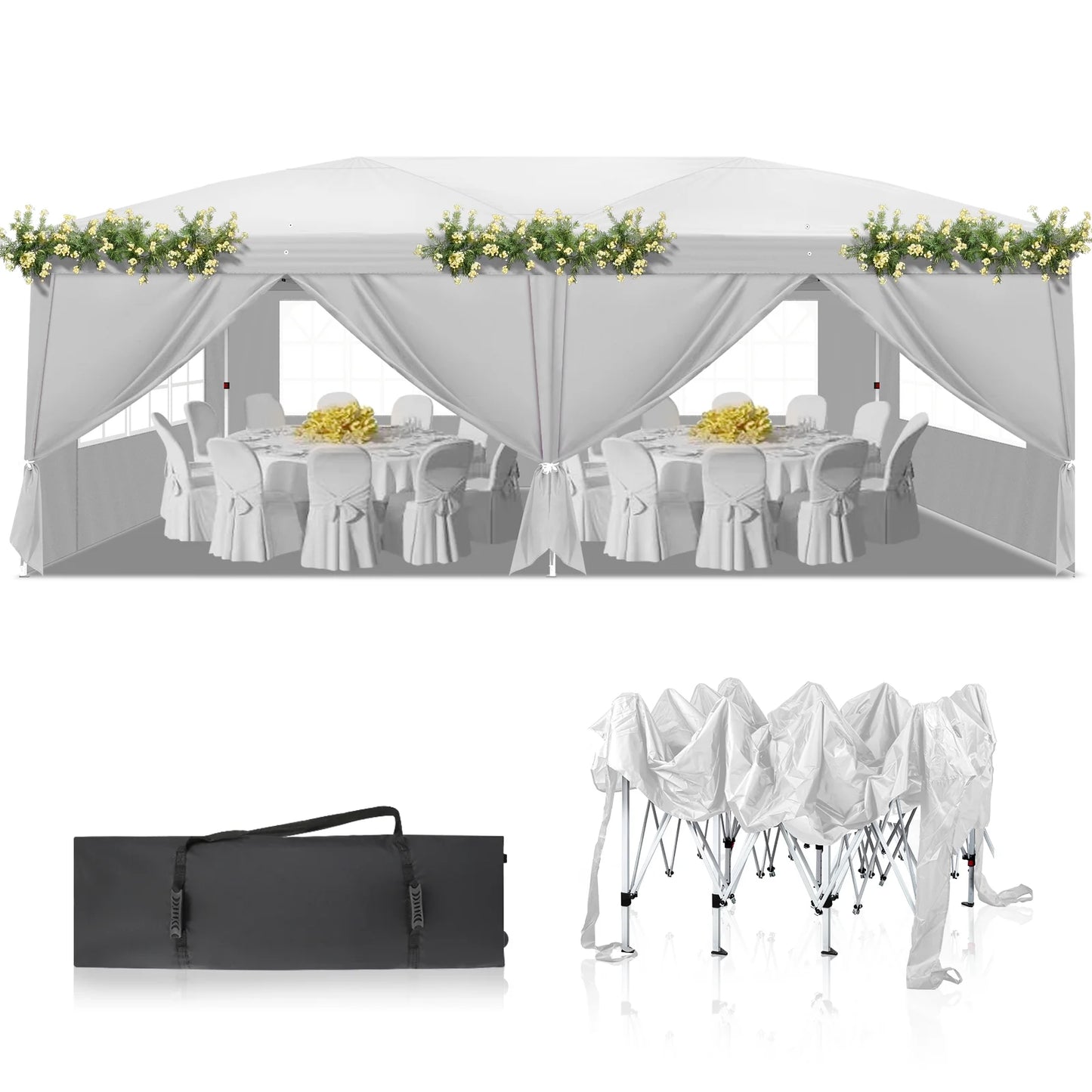 10X20 Pop up Wedding Party Tent Folding Canopy 6 Wallsides White