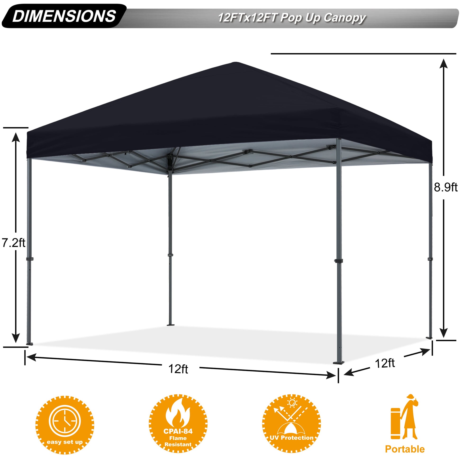 12 Ft X 12 Ft Easy Pop up Outdoor Canopy Tent,Black